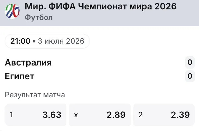 Коэффициенты 1win на матч ЧМ-2026 Австралия — Египет